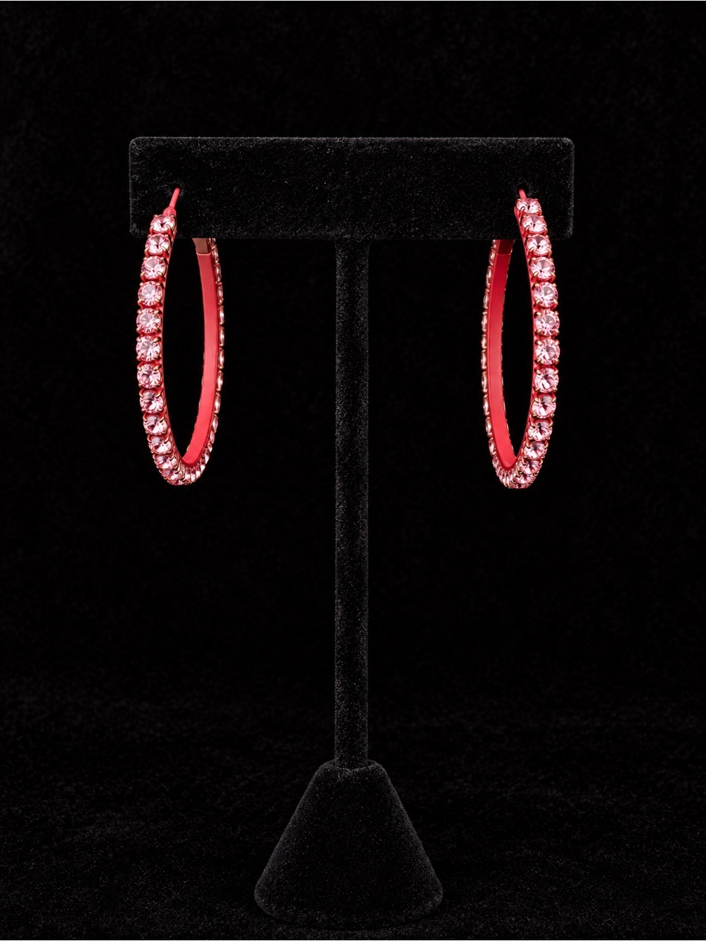 Dark Red Crystal Adorned Hoop Earrings
